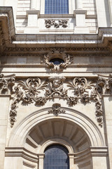 18th century St Paul Cathedral, relief on facade, London, United Kingdom.