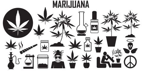 marijuana, cannabis, leaf, weed, medical, drug  flat icons. mono vector symbol