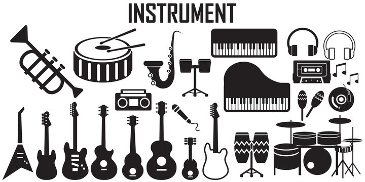 music, instruments  flat icons. mono vector symbol