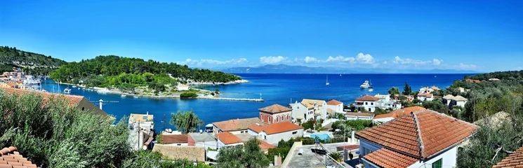 Papier Peint photo autocollant Côte Grèce,île de Paxos-vue panoramique sur la ville de Gaios et Ag.Nicholas island