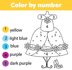 Obraz premium Children educational game. Coloring page. Fashionable dress. Color by numbers, printable activity