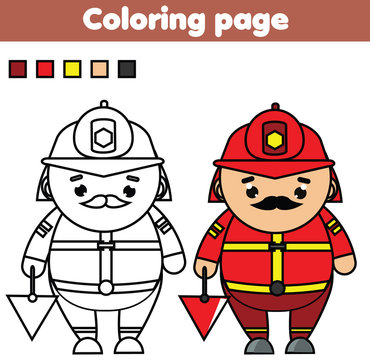 Fireman. Coloring page. Educational game. Printable activity for toddlers and kids