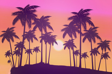 Naklejka na ściany i meble Palm trees at sunset