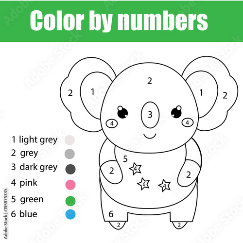 "Children educational game. Coloring page with cute koala. Color by ...