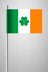 Ireland Flag with Shamrock. National Flag on Flagpole. Isolated Illustration on Gray