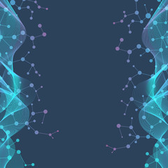 Structure molecule and communication. Dna, atom, neurons. Scientific concept for your design. Connected lines with dots. Medical, technology, chemistry, science background. illustration.