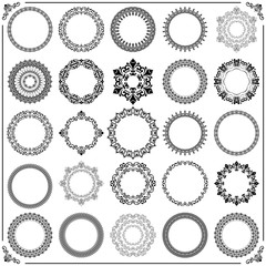 Vintage set of vector round elements. Different elements for decoration and design frames, cards, menus, backgrounds and monograms. Classic patterns. Set of vintage black and white patterns