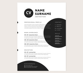Creative CV / resume template minimalist black and white vector	