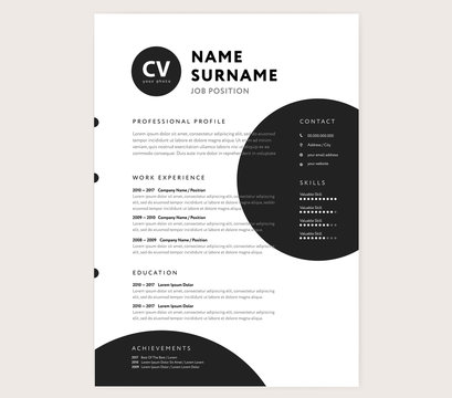 Creative CV / resume template minimalist black and white vector	