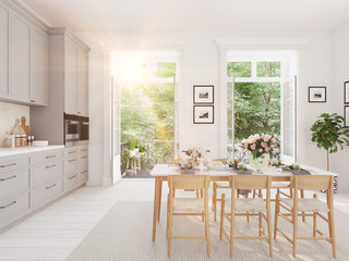 modern nordic kitchen in loft apartment. 3D rendering