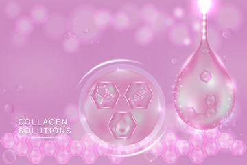 Pink collagen Serum drop, cosmetic advertising background ready to use, luxury skin care ad, Illustration vector.
