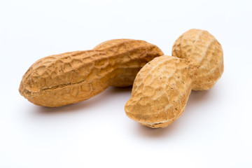 Dried peanuts on the white background.