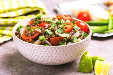 Indian lentil salad with veggies. Healthy food, vegetarian and vegan