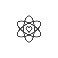 Atom and heart shape outline icon. linear style sign for mobile concept and web design. Love science, chemistry simple line vector icon. Symbol, logo illustration