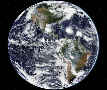 Overview of three hurricanes Irma, Jose and Katia in the Carribean Sea and the Atlantic Ocean - Elements of this image furnished by NASA 