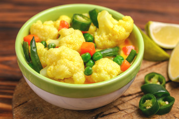 Indian Vegetarian curry Vegetable Korma. Copyspace, horizontal view
