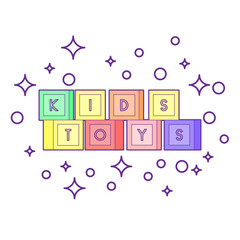 kids toys shop logotype made with blocks with letters. Vector illustration