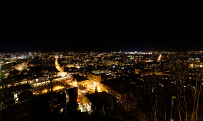Fototapeta premium Night panoramic view of Ljubljana from Ljubljana Castle, Slovenia