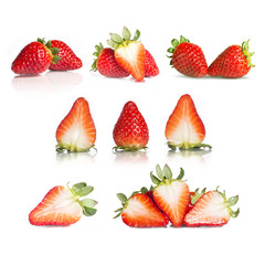 strawberry isolated on white. collection of strawberries. sliced strawberries