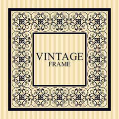 Vintage border frame with retro ornamental pattern. Template for design. Vector illustration