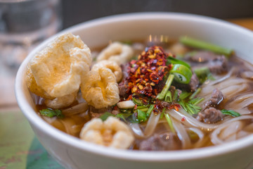 Thai style noodle with pork. Kuay Tiew.