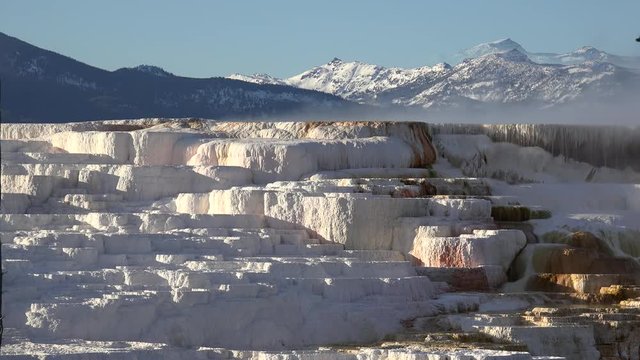 Canary Springs in Lower Mammoth Hot Springs Terraces. Yellowstone NP, Wyoming, USA