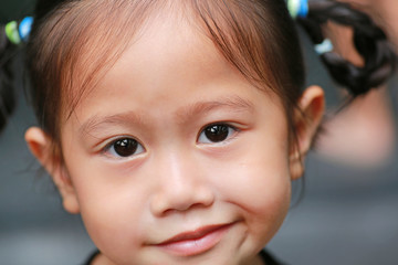 Close-up face of smiling cute asian child girl. Portrait beautiful girl.