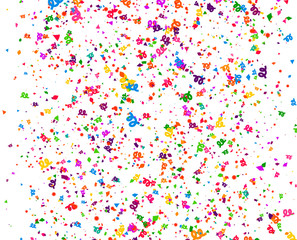 Carnaval or Festival Confetti. Colorful confetti pieces. Celebration party or Holiday background. Flying colorful glitter particles. Decoration pattern. Vector