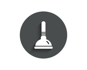 Cleaning plunger simple icon. Ð¡leaning of pipe clogs symbol. Housekeeping equipment sign. Circle flat button with shadow. Vector