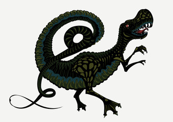 Obraz premium Dinosaur silhouette on isolated background. Color tyrannosaur. Tattoo style.