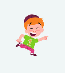 Hipster boy running smiling.