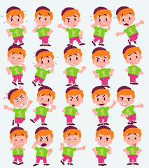 Cartoon character of a hipster boy. Set with different postures, attitudes and poses, doing different activities in isolated vector illustrations.