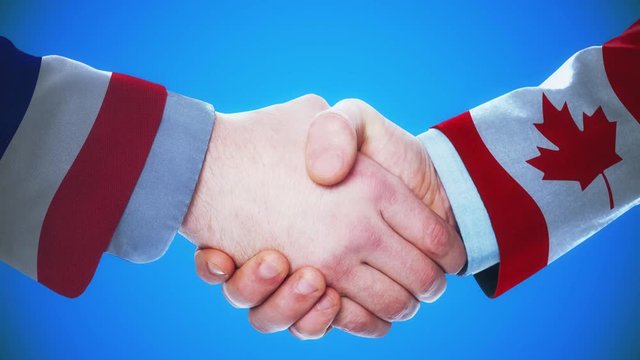 France - Canada / Handshake concept animation about countries and politics / With matte channel
