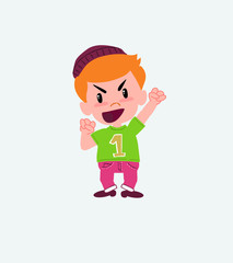 Hipster boy cheering enthusiastically.