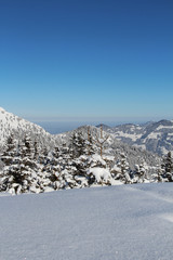 Tiefschnee vor Bodenseeblick in den Alpen