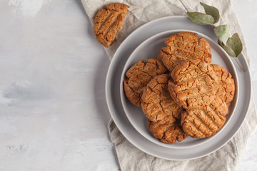 Homemade healthy aquafaba vegan cookies, top view, copy space. Vegetarian food concept.