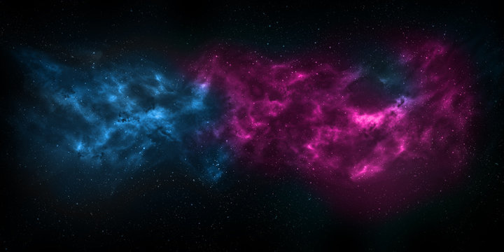 Night sky with stars and nebula. Blue and pink colors. Using for Space star background or space concept