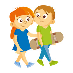Boy and girl are walking