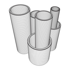 Wireframe low poly mesh construction metallurgy round tubes profile vector illustration