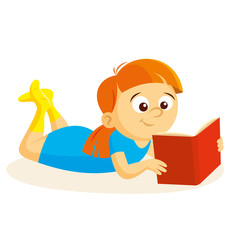 Little girl reading a book Vector illustration