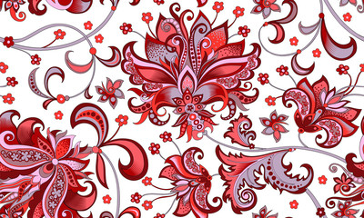 seamless pattern with  gray  and red flowers 