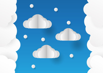 Clouds isolated on blue background in paper cut style.