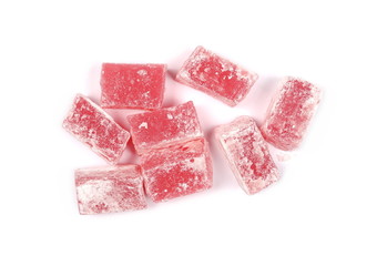 Turkish delight isolated on white background, top view