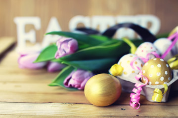 Obraz na płótnie Canvas Easter composition flower and eggs 