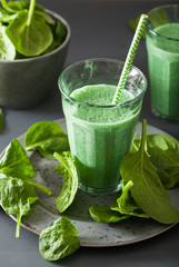 green spinach smoothie with spirulina, chia seed, lime, apple