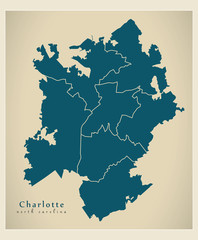 Modern City Map - Charlotte North Carolina city of the USA with boroughs