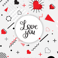 Trendy  Memphis style Valentines geometric pattern, vector illustration