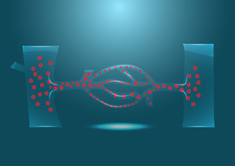 Red blood cell in transparent tube. Science for education.