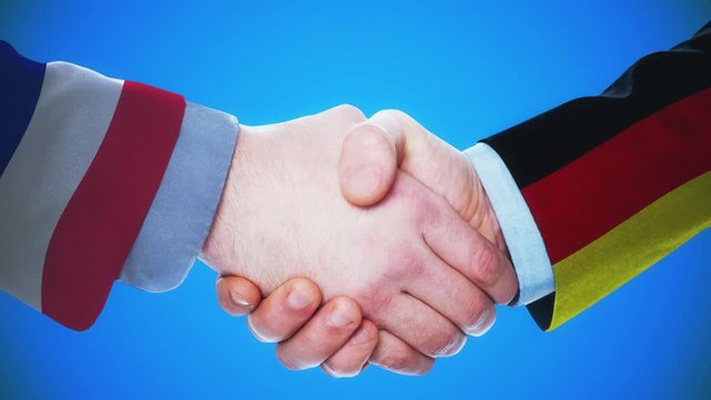 France - Germany / Handshake concept animation about countries and politics / With matte channel
