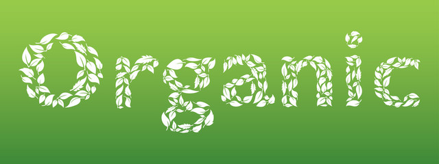 Fototapeta premium Organic text made from leaves. Ecology nature design. Environmental concept.